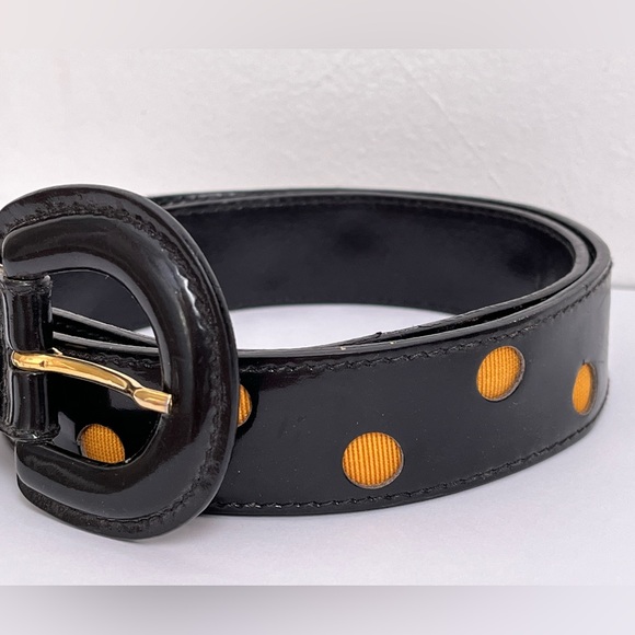 Sak's Fifth Avenue Vintage 80’s/90’s Black Gold Patent Leather Belt ITALY sz Sm - Picture 3 of 7